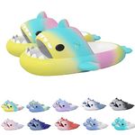 Shark Slides Shark Slippers, Summer Beach Slippers Indoor Slippers Bathroom Slippers Lightweight Non-slip Sandals for Women and Men (Rainbow, Adult, Women, 8.5, Numeric Range, US Footwear Size System, 9, Medium)