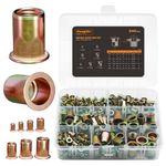 HANGLIFE Rivet Nut Assortment Kit (240 Pcs) - Metric Rivnut Threaded Insert Nuts - Includes M3, M4, M5, M6, M8, M10, M12 Flat Head Nutserts, Zinc-Plated Carbon Steel with Knurled Body