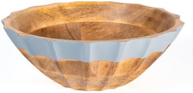 Folkulture Natural Wave Salad Bowl | 11” Large Mango Wood Serving Bowl with Dual Ribbed Design | Wooden Bowl for Salad, Fruit & Pasta | Kitchen Island & Dining Table Décor