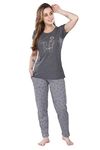 DZZO Cotton Night Suit for Women Girls | Women's Printed Cotton Night Suit Set Pyjama Set Sleepwear Nightwear Nightdress Loungewear (X-Large, Grey)