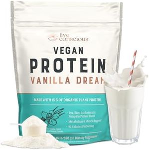 Organic Pea Protein Powder - Vanilla Dream Flavor | Low-carb Plant-Based Vegan Protein Blend - Pea, Brown Rice, Pumpkin, Sacha Inchi | 20 Servings 18.2 oz - by Live Conscious