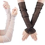 OIIKI 2 Pairs Women's Long Ultra-thin Lace Gloves Sun UV Protection, Cooling Mesh Tulle Sunscreen Sleeves Fingerless Arms Legs Accessories for Party Outdoor Sport Activities- 50cm, Black/White