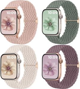 Mastten 4 Pezzi Cinturini Compatible con Cinturino Apple Watch 40mm 41mm 38mm 42mm per Donne Uomini, Cinturino Intrecciato Elastico Sportivo Regolabile per iWatch SE2 SE 10 9 8 7 6 5 4 3 2 Ultra