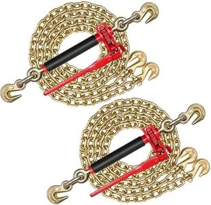 Krytonel Load Binder & Grade 70 Chain Kit, 5/16" x 10 ft Transport Chains with Folding Handle Binders, 4,700 lb Working Load, 2 Pack