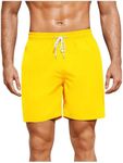 OYOANGLE Men's Solid Quick Dry Swim Trunks Drawstring Waist Beach Pool Board Shorts Yellow Large