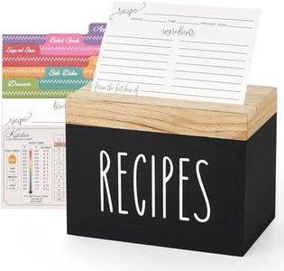 Dahey Wooden Recipe Box Black Recipe Organizer with 100 Recipe Cards and 6 Dividers, Recipe Card Holder Box Set with Brown Lid and Slots to Write in Your Own Recipes for Cooking Lover Kitchen