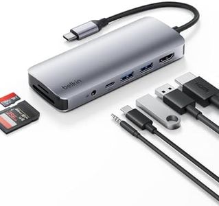 Belkin USB-C Hub, 7-in-1 Multiport Adapter - USB Docking Station with 4K HDMI, USB-C PD 3.0 Port, 2 x USB-A 3.1 Ports, SD Card & MicroSD Card Slots, & 3.5mm Audio Jack for MacBook, Air, iPad Pro, XPS