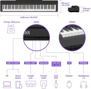 Yamaha P-225 Digital Piano, White – Compact 88-Key Keyboard