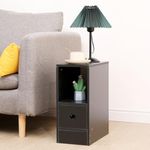 Slim Bedside Cabinet, Narrow Nightstand Side Table, Bedside Table with Drawer & Open Shelf for Bedroom, Living Room Sofa Side End Table, Black