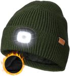 Wmcaps LED Beanie with Fleece Lining for Men and Women, Cozy Breathable Winter Hat with a Light Built-in, Type-C Rechargeable Hat with Warm Soft Headlamp Hat, Christmas Birthdays Gift, Army Green
