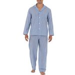 Fruit of the Loom Men's Long Sleeve Broadcloth Pajama Set, Blue Stripe, Medium