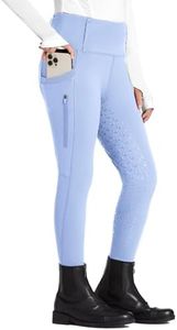 FitsT4 Sports Girls Riding Pants Full Seat High Waist Kids Equestrian Breeches Horse Schooling Tights Zipper Pockets Lavender Blue Size XL