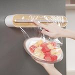 House of Quirk Magnetic Plastic Wrap Dispenser with Cutter, Aluminum Foil and Plastic Wrap Organizer with Paper Towel Holder, Compatible with Cling Film, Tin Foil and Wax Paper (Brown)