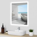 500 X 700 mm LED Bathroom Mirror with Shaver Socket, Illuminated Bathroom Mirror with 3 Color Tone, Dimmable, Memory Function Demister Wall Touch/Swithc Touch Wall Mounted Bathroom Vanity Mirror