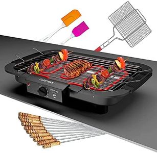 Cultbuzz Electric Barbecue Grill Smokeless Portable Adjustable Temperature Control 2000 Watt Indoor And Outdoor Water Filled Drip Tray Removable (Ebbq Stick Net Spatula Oil), Black
