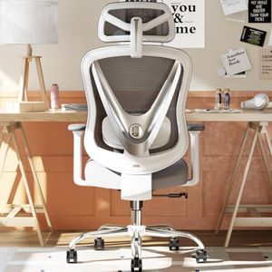 HOLLUDLE Ergonomic Office Chair with 3D Lumbar Support & 3D Adjustable Armrests – V-Back Design, Comfortable Desk Chair for Office & Home, White