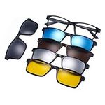 Magnetic 5Pcs Polarized Clip-on Sunglasses Rectangle Plastic Frame for Night Driving 2247A