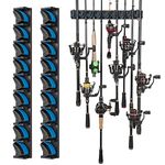 PLUSINNO Vertical Fishing Rod Holder, Wall Mounted Fishing Rod Rack, Fishing Pole Holder Holds Up to 9 Rods or Combos, Fishing Rod Holders for Garage, Fits Most Rods of Diameter 3-19mm