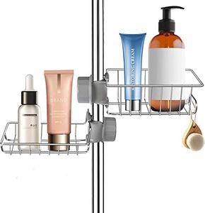 Sink Caddy, Shower Caddy Stainless Steel Bathroom Accessories Organiser, Include Shower Soap Holder and Shampoo Storage Rack, Kitchen Sink Tidy Organiser for 16-23mm Shower Rail