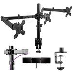 Dihl Triple Monitor Desk Clamp Stand Mount for 13 to 26” Screen, Three Arm Desk Mount System, Max 26 Inch, 75x75 or 100x100 VESA, 8 KG per Arm, Black, Fully Articulated – Tilt, Rotate & Swivel