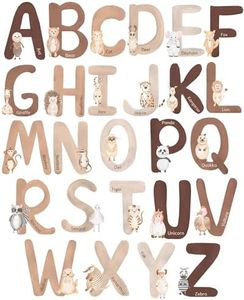 Blou' House Home Goods Neutral Animal Alphabet Wall Decals - 6-inch Large Letters for | 26 English ABC Stickers Kids Featuring Cute Watercolor Animals Perfect Decor Nursery, Earthy playroom, Brown