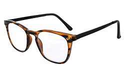 Eyekepper Readers Retro Square Plastic Frame Metal Arms Reading Glasses Amber/Black Arm +0.75