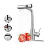 Kitchen Faucets with Pull Down Sprayer,Waterfall Kitchen Sink Faucet,Commercial Utility Stainless Steel Kitchen Faucets,Single Handle Kitchen Sink Faucet with Pull Down Sprayer for 3 Function,Brushed