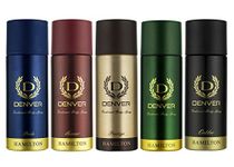 DENVER Hamilton + Honour + Pride + Calibre + Prestige Deodorant Body Spray - 165ML Each (Pack of 5) | Long Lasting Deo for Men