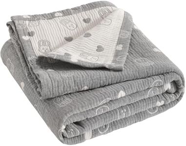 NTBAY 3 Layer Oversized Muslin Cotton Toddler Blanket, Jacquard Reversible Nursery Bed Blanket, Super Soft and Thermal for All Seasons, Baby Gift, 45"x60", Dark Grey Rabbit