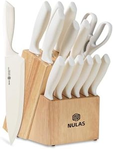 NULAS 15-Piece Kitchen Knife Block Set with Built-in Sharpener, Upgraded Non-Stick Coating Blades, Ergonomic Handles, Dishwasher Safe, Cream
