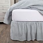 VHC Brands Farmhouse Sawyer Mill Ticking Cotton Split Corners Gathered Striped King Bed Skirt, Blue Denim