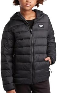 Reebok Boys’ Jacket – Water Resistant Midweight Quilted Puffer Coat – Insulated Outerwear Down Coat for Boys (4-20), Size 10-12, Black