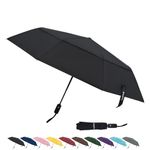 TradMall Travel Umbrella, 42 Inches Double Vented Canopy Windproof Automatic Strong Folding Compact Umbrellas for Rain Women and Men, Black