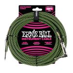 Ernie Ball 18' Braided Straight Angle Inst Cable Black Green