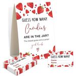 Baby Shower Games - Strawberry Guess How Many Candies Are in the Jar Game, 1 Sign and 50 Guessing Cards, Gender Reveal Game, Berry Sweet Baby Shower Decoration Supplies (KA08)