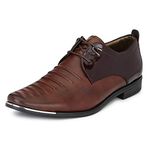HITZ Men's Brown Leather Lace-up Semi-Formal Shoes - 10