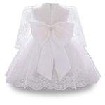 WOCINL Baby Girls Christening Long Sleeve Lace Bowknot Dresses Princess Wedding Birthday Pageant Party Baptism Tutu Gown White 6-9M