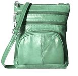 SILVERFEVER Genuine Leather Pocket Organizer Crossbody Handbag (Olive)