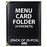 Filemate Menu Card Folder (4-Pockets) (Pack of 20 Pcs) / Holder for Restaurants or Hotels (A4 Size: 12.25 X 10 inch) (Black Color)