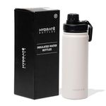 Hydrate Stainless Steel Water Bottles 500ml - Double Insulated Metal Water Bottles - Thermal Flask - Keep Drinks Hot for 12Hrs and Cold for 24Hrs - Sweat Proof, Reusable - Sports Water Bottle - White