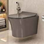 Plantex Platinum Ceramic Rimless Wall Hanging Commode/Western Toilet/Washdown Flush for Bathroom/Commode with Soft Toilet Seat Cover - P Trap (Choco)