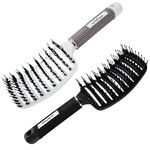 1st Deer Detangling Nylon Bristle Brush, 2 pcs Styling Hair Brush, Curved Vented Hairbrush for Faster Drying, Detangler for Dry Wet Long Thick Curly Straight Hair (White, Black)