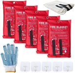 5 Pack 39.9x39.3 Fire Blanket Fire Suppression Blanket | Fiberglass Fire Blankets Emergency for People Flame Retardant Fireproof Survival Safety Kitchen, Fireplace, Car, Office, Warehouse