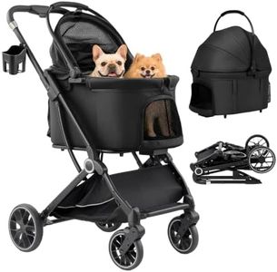 3-in-1 Pet Stroller for Medium Dog & 2 Small Dogs, Up to 50 Lbs Fold Black
