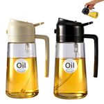 Rngeo 2 Pack Oil Sprayer for Cooking, 2 in 1 Olive Oil Dispenser Bottle for Kitchen, 16oz/470ml Oil Dispenser Bottle, Food-grade Glass Oil Mister for Air Fryer, Oven & Steak Frying,Black&Cream White