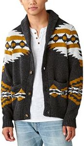 Lucky Brand Men's Legacy Print Shawl Cardigan, Charcoal Combo, Large