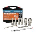 CORTOOL Annular Cutters Set 9pcs 3/4 Inch Weldon Shank 1 Cutting Depth 1/2-1-1/16 Cutting Diameter Two-Flat HSS M2 Slugger Bits for Mag Drill Press with Pilot Pin & Carbide Tipped Pen