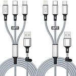 Multi Charging Cable [2Pack 6FT] 3 in 1 Multi Charger Cable Universal Braided Fast Phone Charging Cable with Lightning and Type C Micro USB Connectors Multiple USB Charger Cable for All Cell Phones