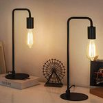 HAITRAL Industrial Table Lamps, Vintage Nightstand Lamps Set of 2, Bedside Lamps for Bedroom, Living Room, Office - Black