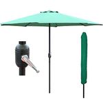 GlamHaus Garden Parasol Table Umbrella 2.7M with Crank Handle for Outdoors, UV40 Protection, Includes Protection Cover, Gardens and Patios - Robust Steel (Green)